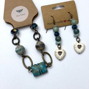 “Liza Luna” Blue and White Bohemian Bracelet with Antiqued Metal Links